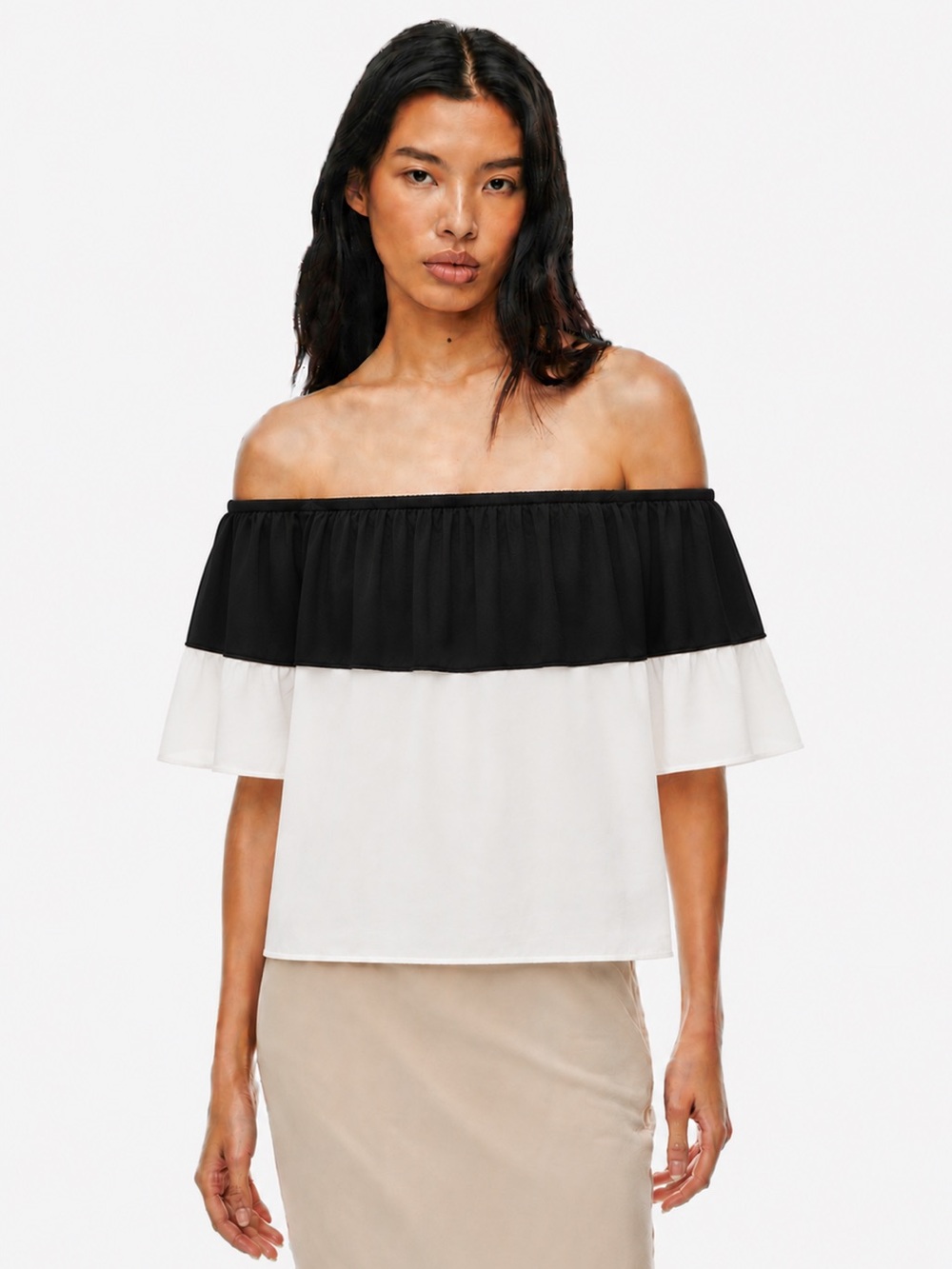 Aritzia After Market black and ivory off the shoulder top